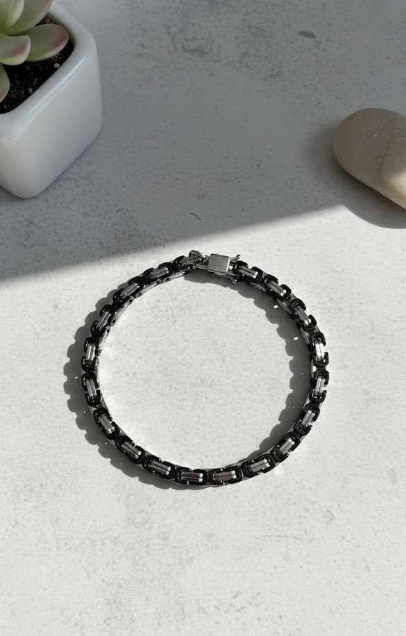 KRAL ZİNCİR SİLVER BLACK BİLEKLİK