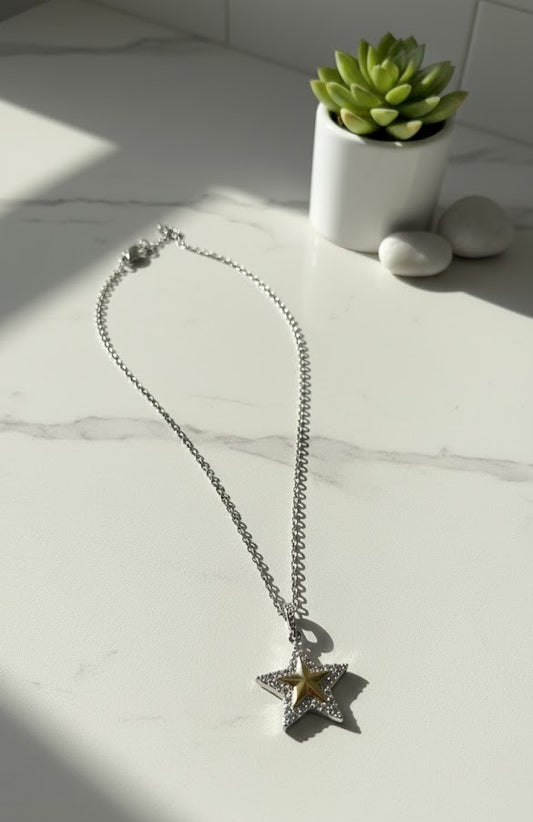 GOLD SİLVER YILDIZ KOLYE