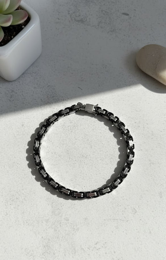 KRAL ZİNCİR SİLVER BLACK BİLEKLİK